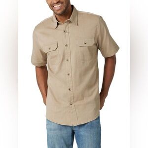 Wrangler Authentics Men's Short Sleeve Classic‎ Woven Button Down Shirt XL Tan
